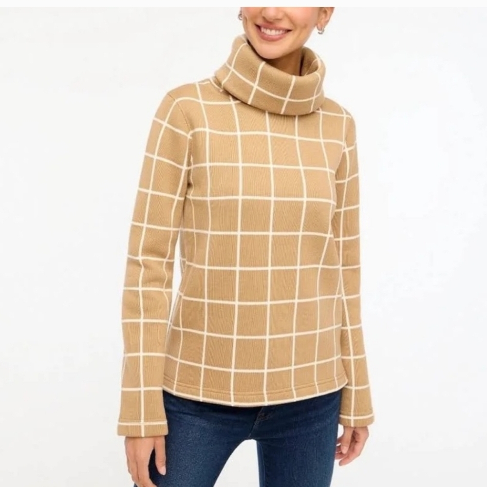 J Crew Tan Grid Pattern Turtleneck Sweater